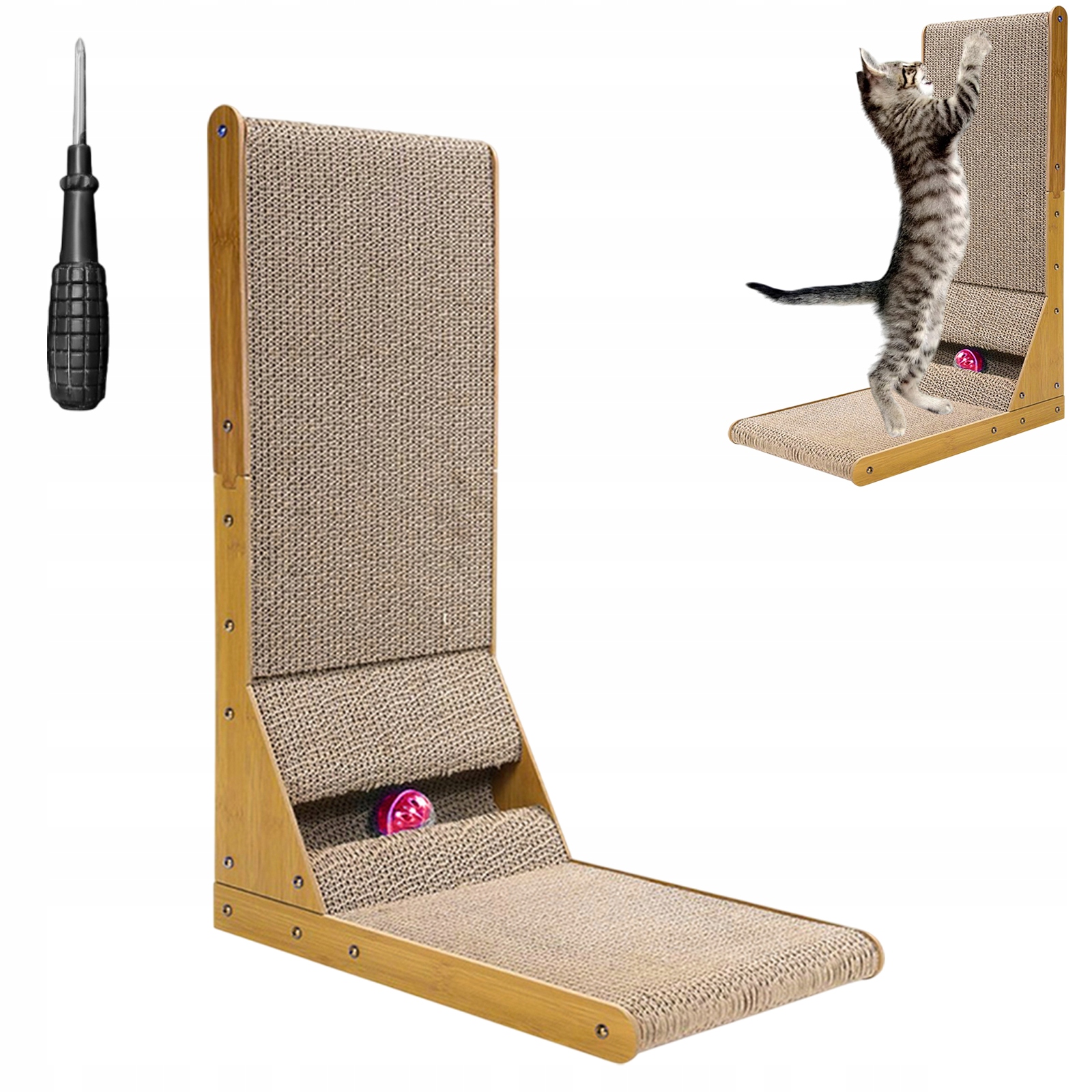 Levně Drapak Pro Kočky 60 CM Karton Vertikální L-podobný Nástěnný Podlahový Hračka