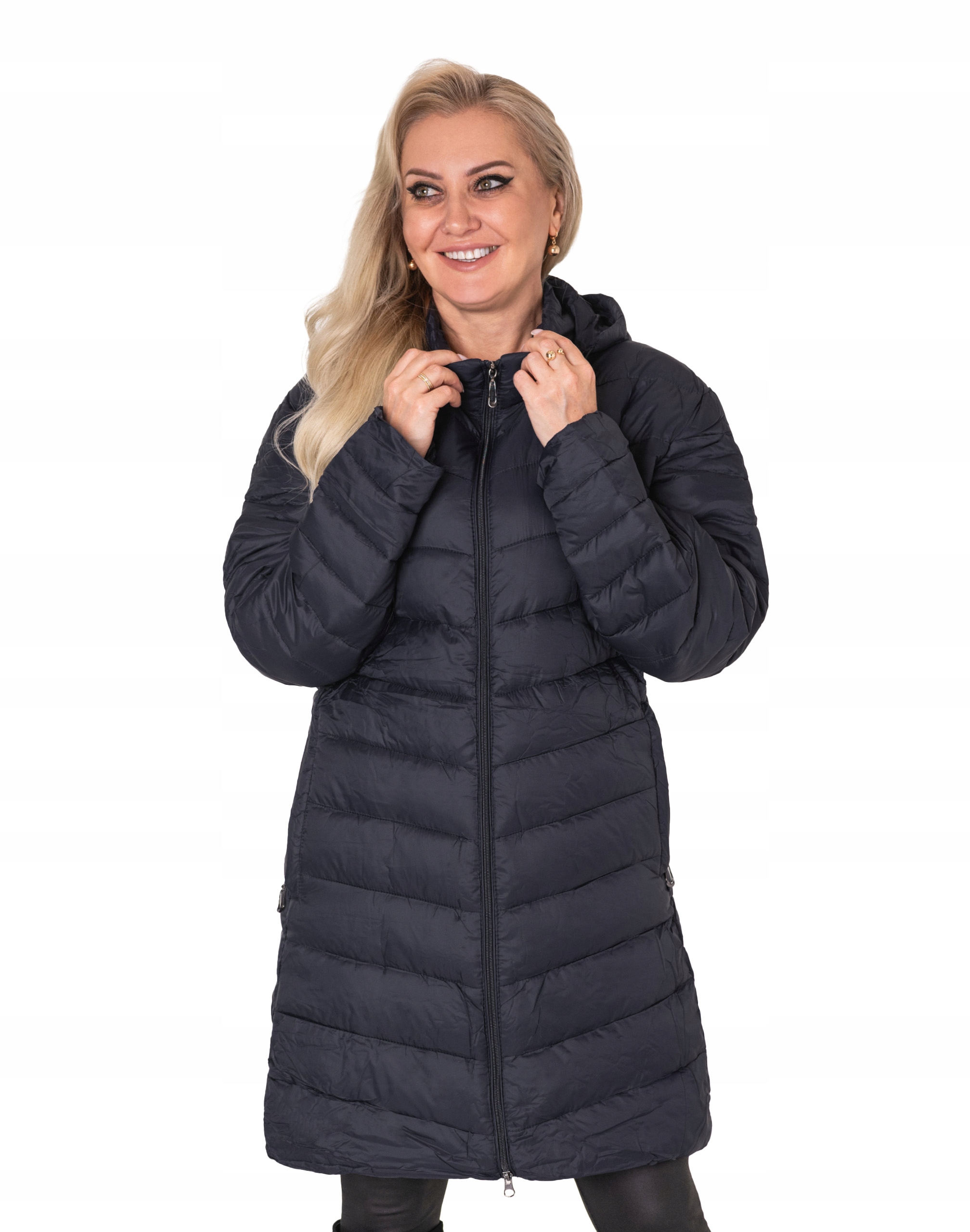 Duży Ciepły Ocieplony Płaszcz Puchowy Damski Ocieplany Zimowy 05062 10XL