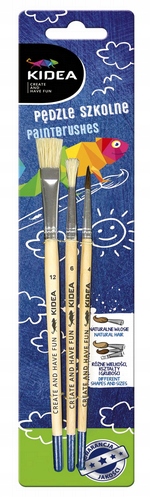 PĘDZLE PĘDZELKI SZKOLNE DO MALOWANIA FARBAMI ZESTAW 3 ROZMIARY KIDEA Marka Kidea