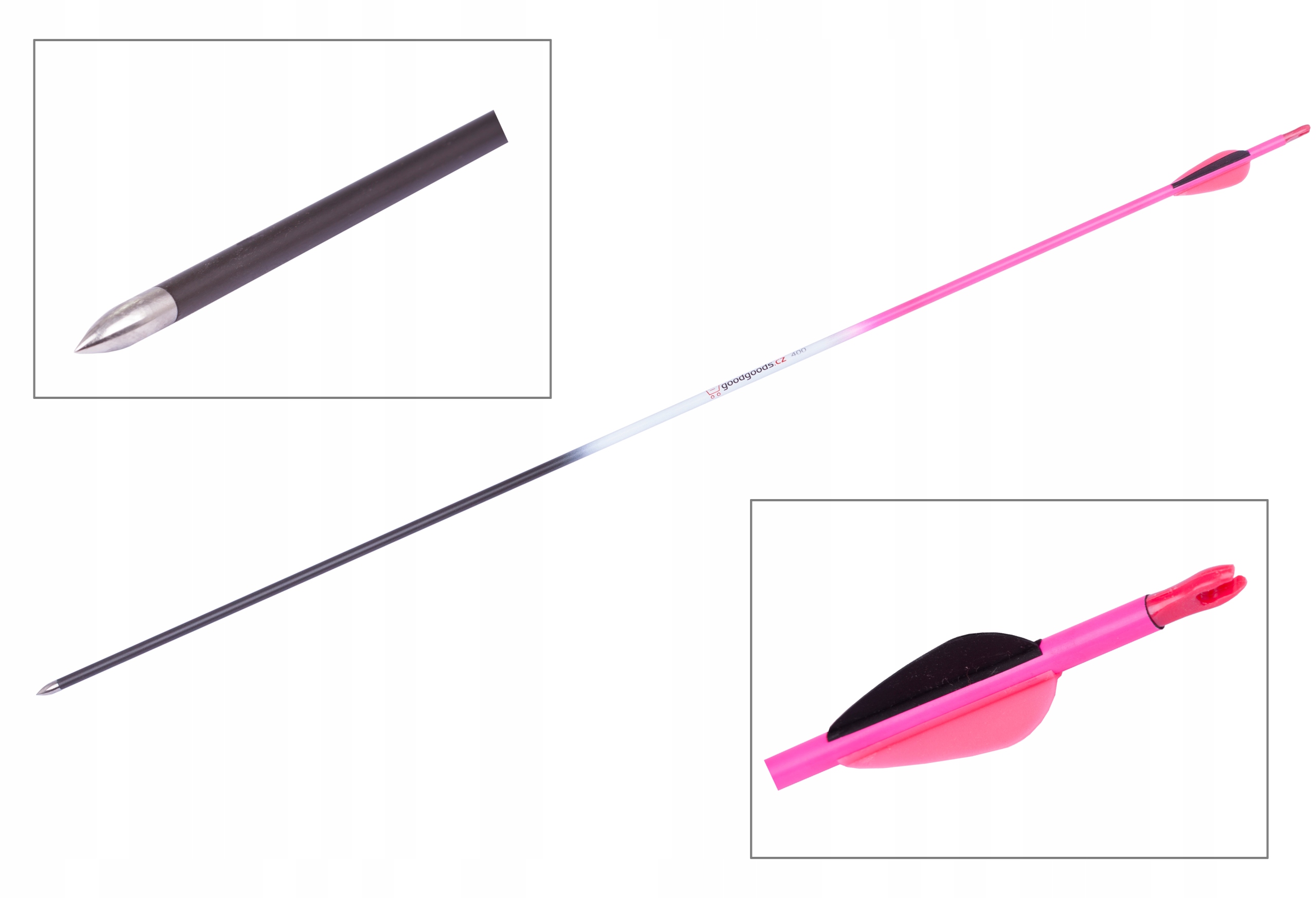 Goodgoods różowa strzała karbonowa do łuku 30" o średnicy 6 mm, lotki plast
