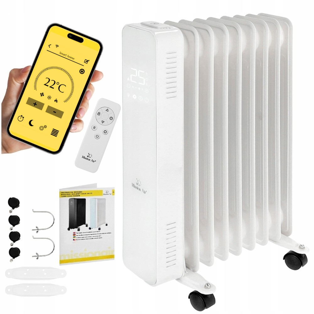 Elektrický olejový radiátor Mission Air Oslo bílý 2000 W bílý Wifi Timer