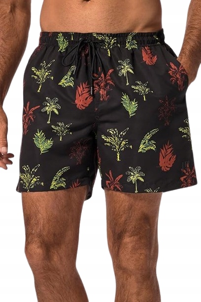 Jp 1880 Plavky Boardshorty Černé Rostlinný Vzor Plus Velikost 5XL Jpa