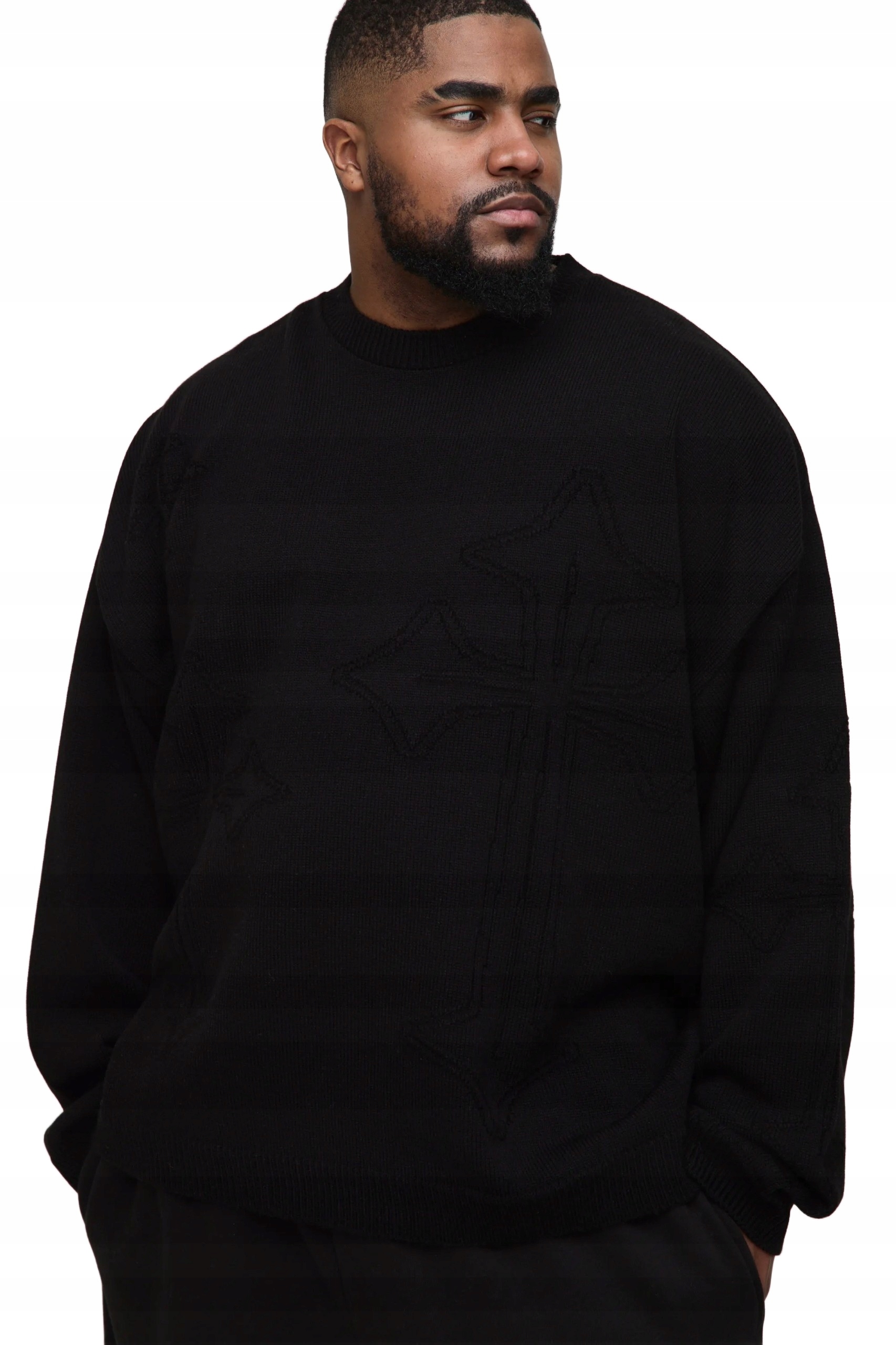 Boohooman Pánský Černý Svetr Přes Hlavu Plus Size XXL Z3A