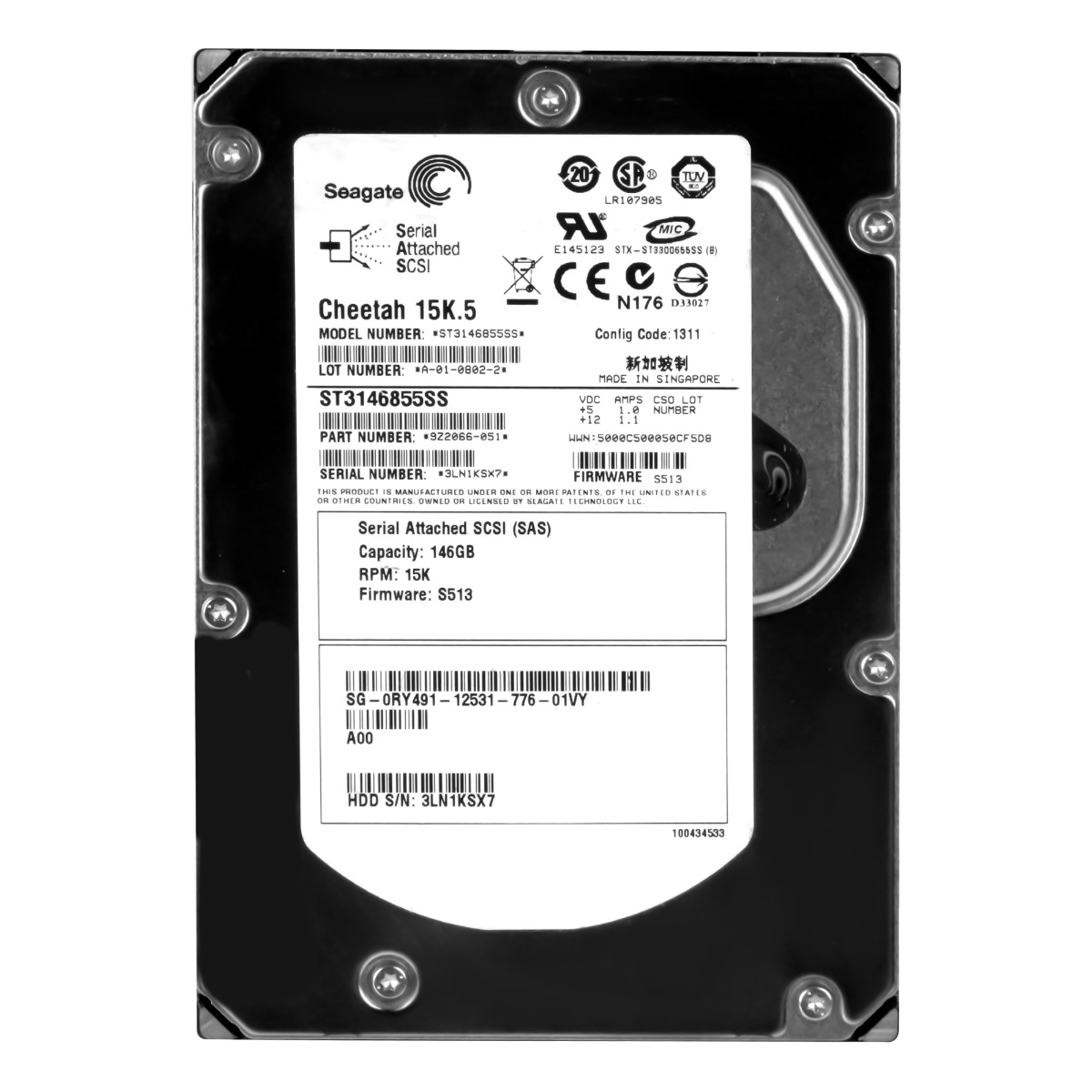 Dell 0RY491 146GB 15K 16MB Sas 3.5'' ST3146855SS