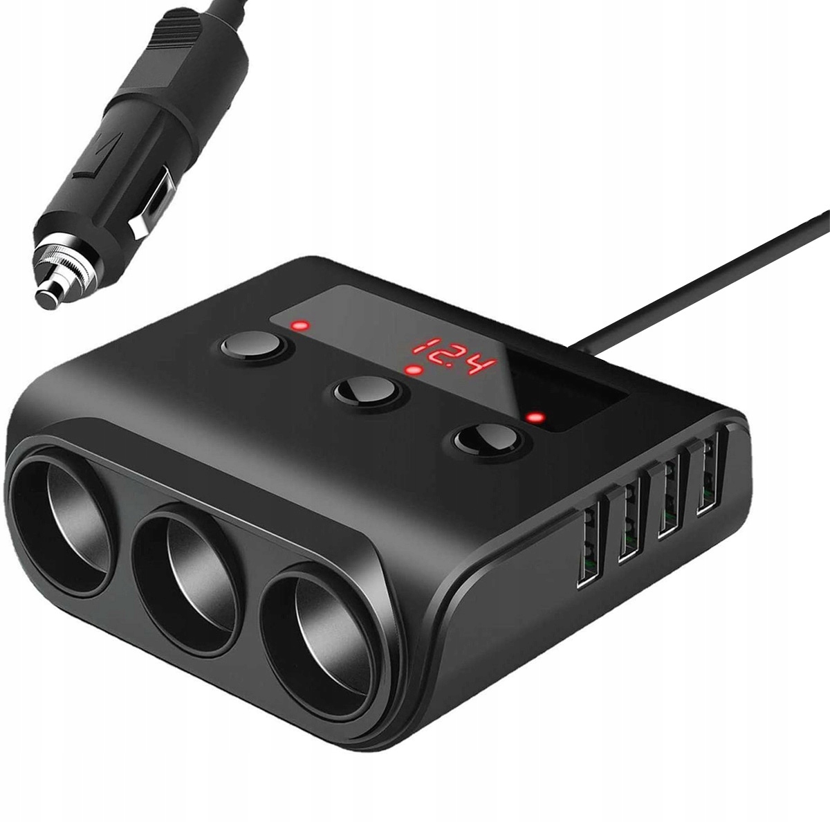 ROZDZIELACZ GNIAZDA ZAPALNICZKI 3x 12V + 4x USB ŁADOWARKA WOLTOMIERZ PLS42