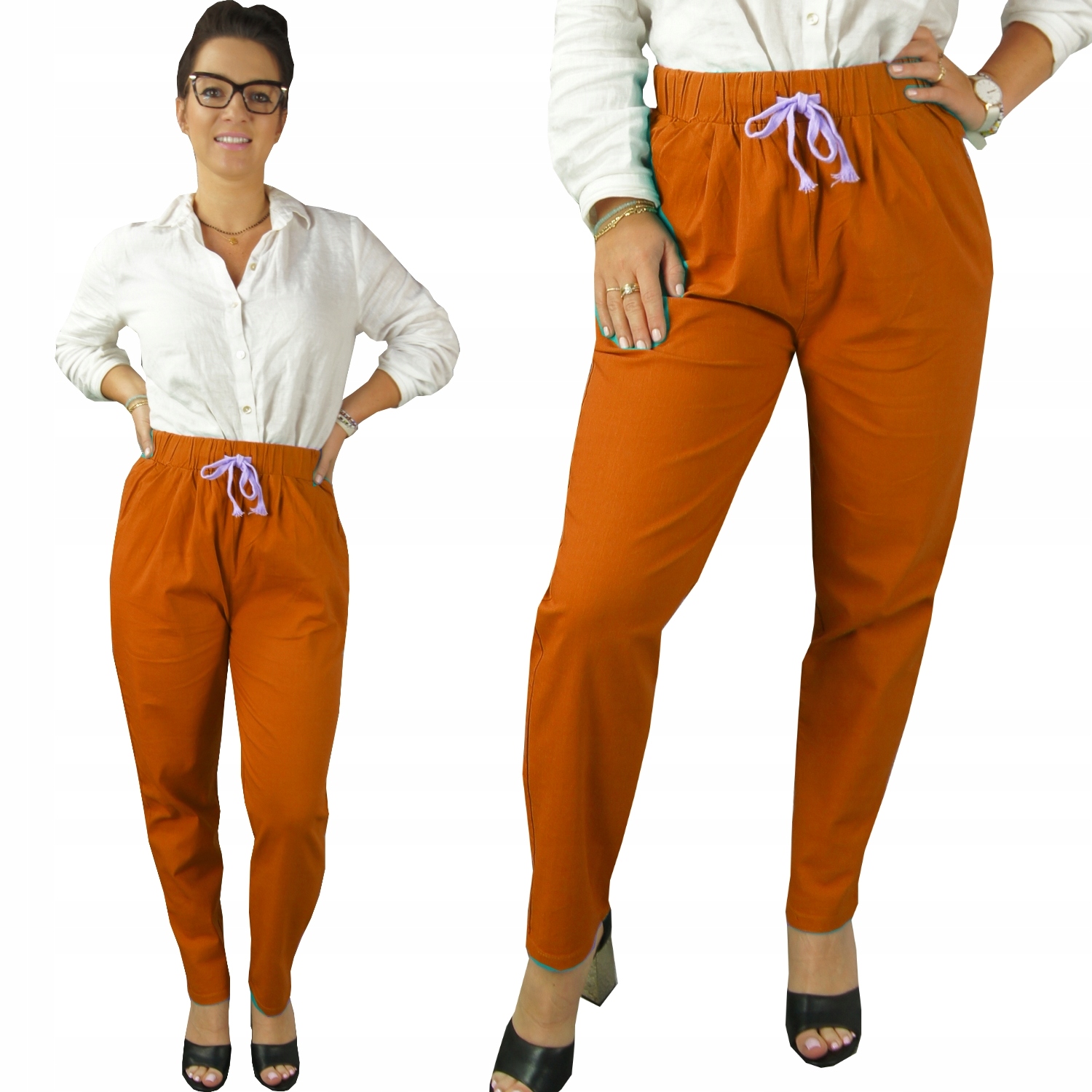 

Spodnie Wysoki Stan Luźne Bawełna M/L