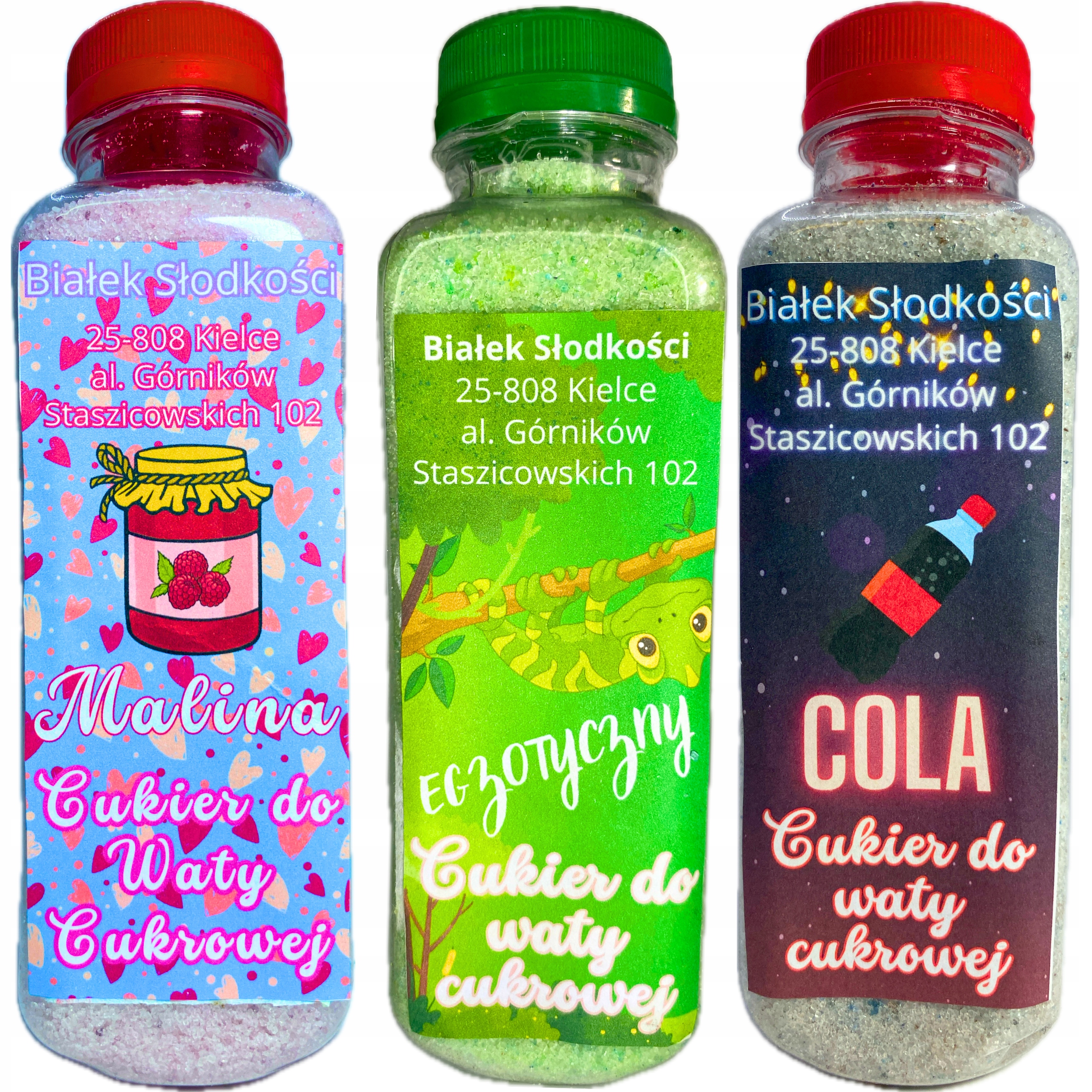 Cukier do waty cukrowej Smak Malina, Cola, Tropikalny 3x340g