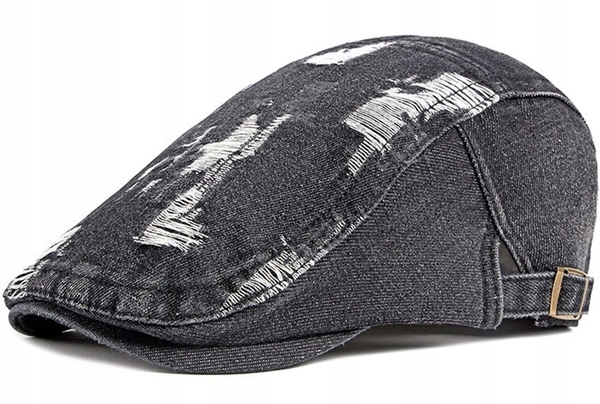 

Bawełniany jeansowy kaszkiet męski z przetarciami