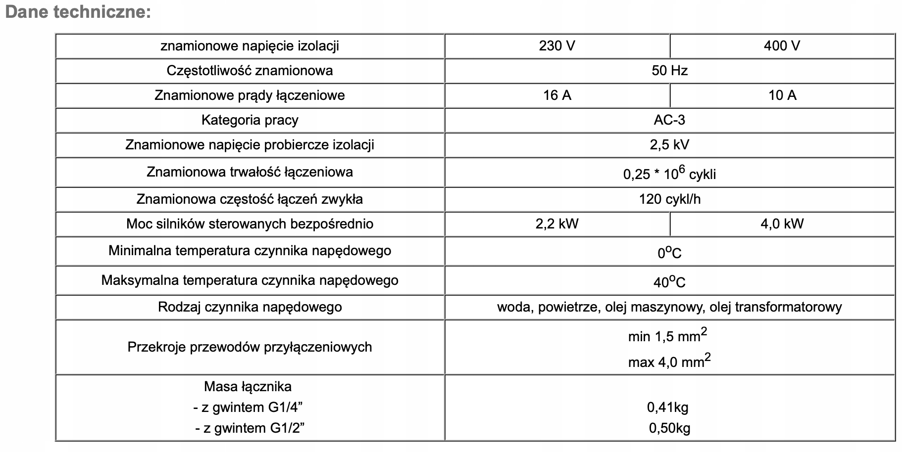 Wyłącznik łącznik ciśnieniowy LCA 2 Marka Hydro-Vacuum