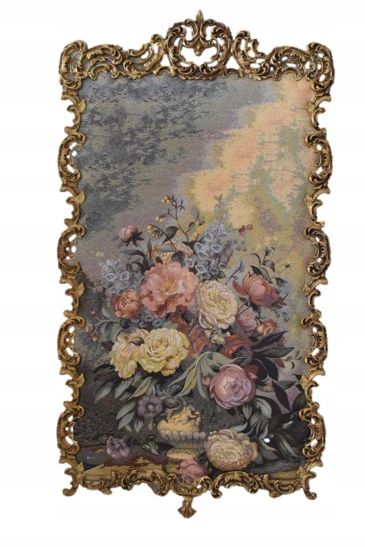 Большая картина ткань-гобелен-цветы - бронзовая рамка 121СМ