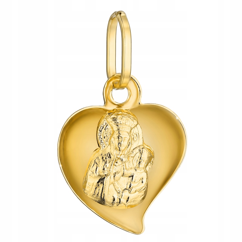 Zlatý Medailonek Přívěsek pr. 585 Panna Maria Čenstochovská v Srdci 14k