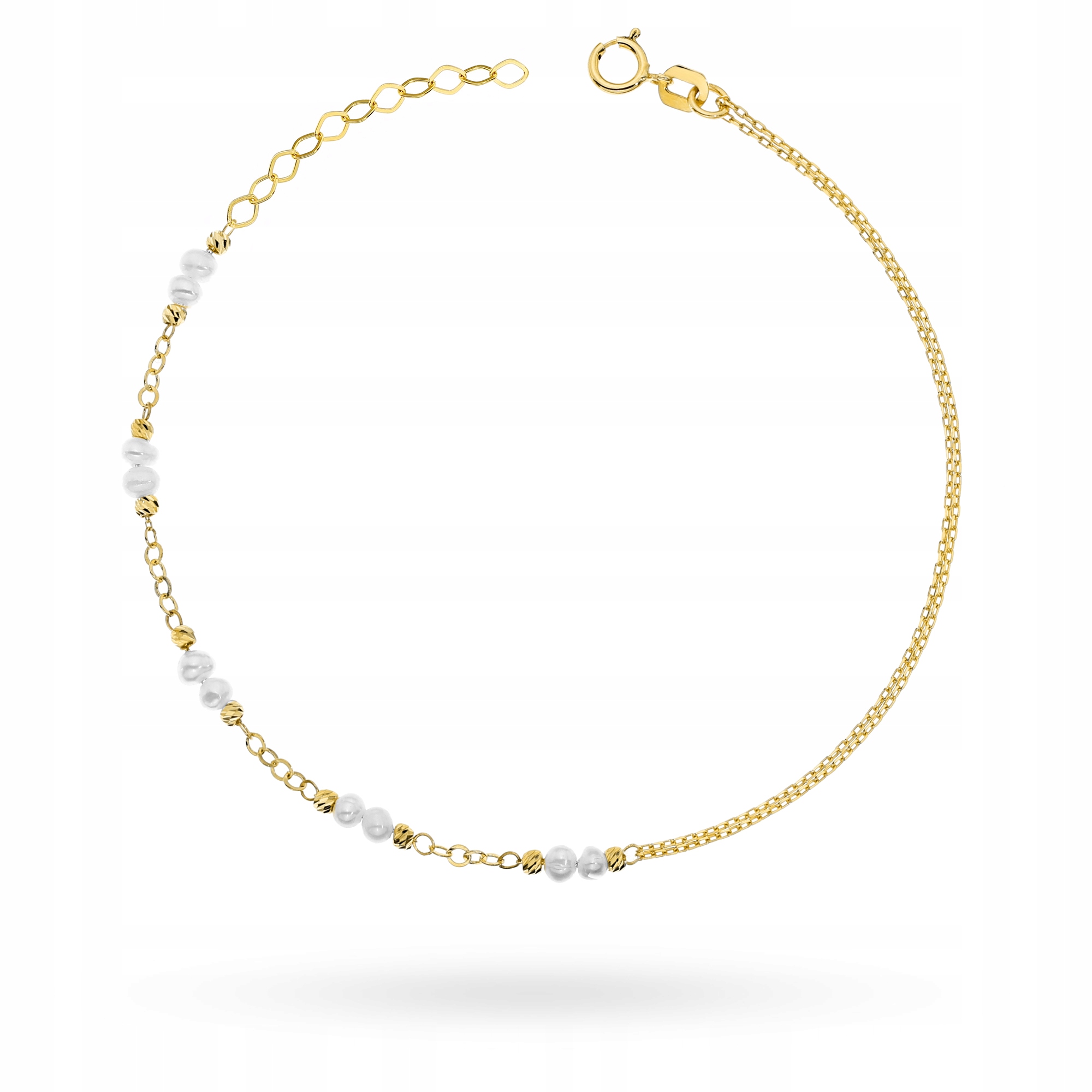 Zlatý Dámský Náramek ryzost 585 Dvojitý Pletený Dvojitý Řetízek Perličky 14k