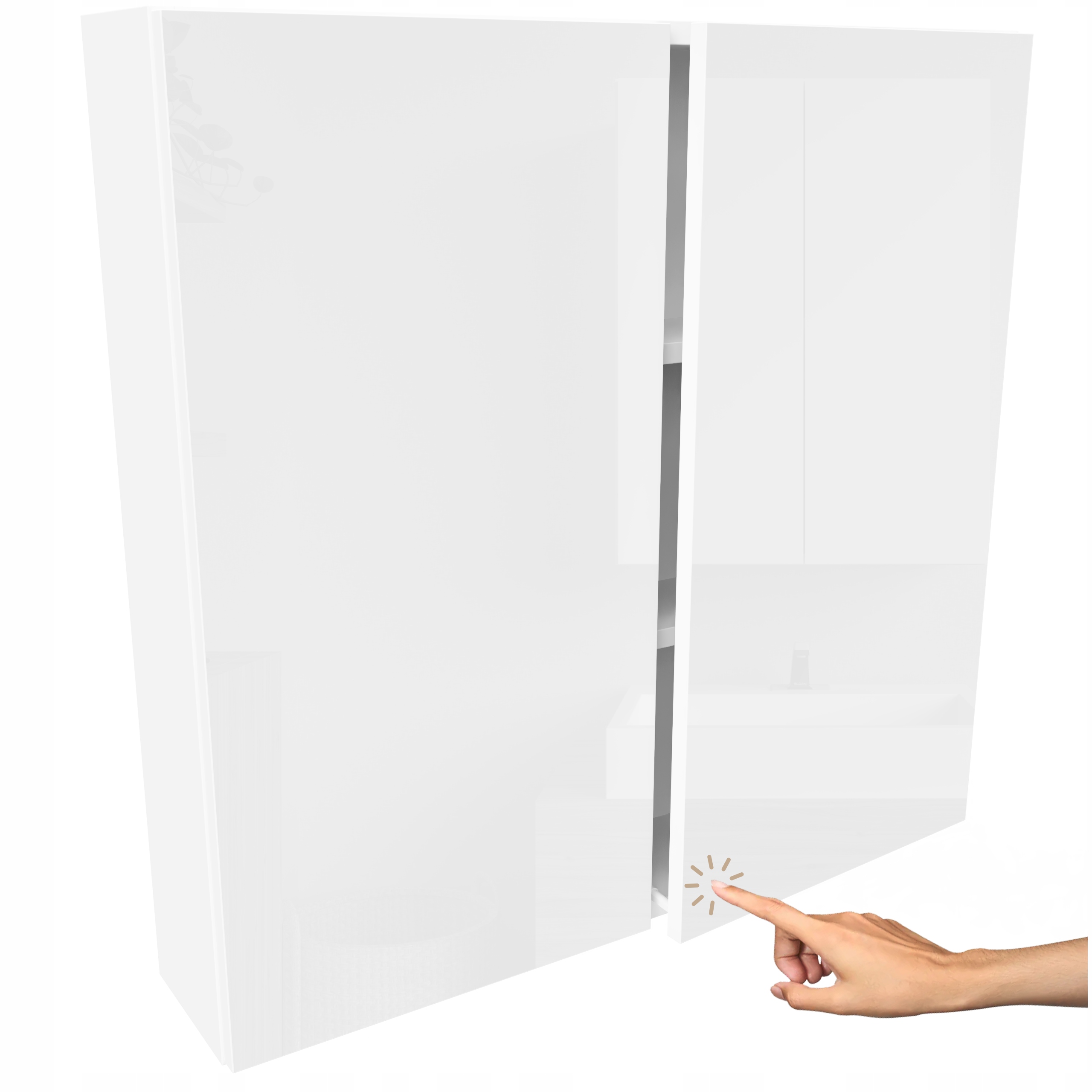 Závěsná koupelnová skříňka 80 cm bílá lesklá, dvoudveřová, bez úchytky