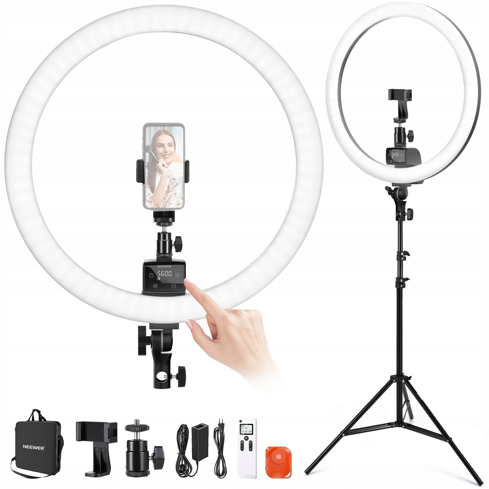 NEEWER Lampa Pierścieniowa LED 18 Calowa Z Telefonem i Stojakiem