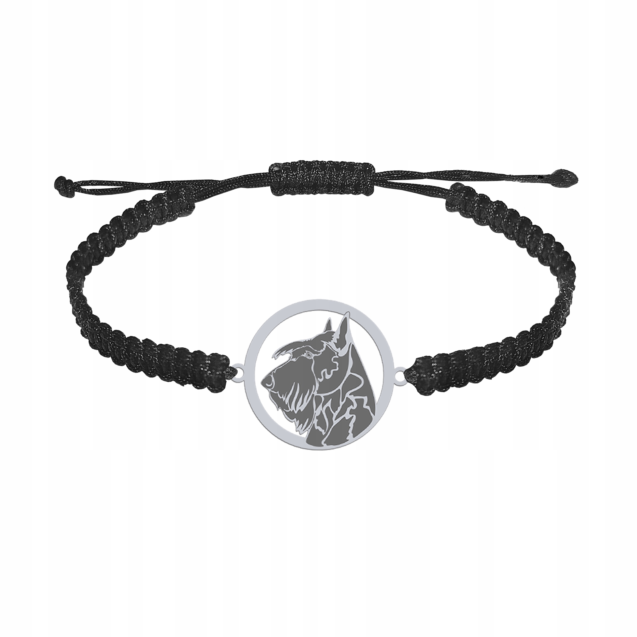 Stříbrný náramek se psem Skotský teriér Stříbro 925 Makramé Gravírování Bonus
