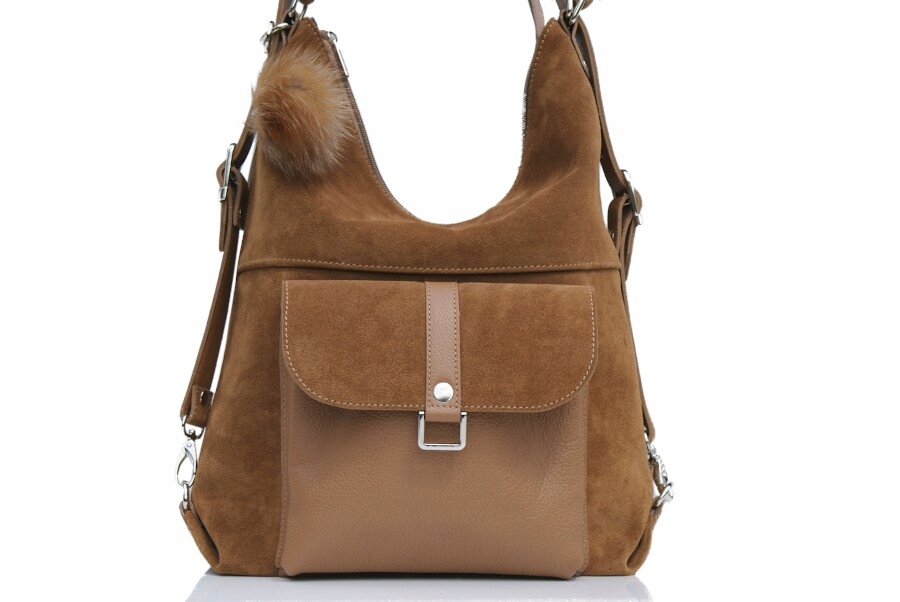 TOREBKA DAMSKA SKÓRZANA ZAMSZ PLECAK 2W1 A4 RUDY Marka inna