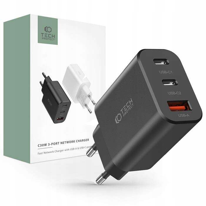 Tech-protect C30W 3 Porty Ładowarka Sieciowa PD30W/QC3.0