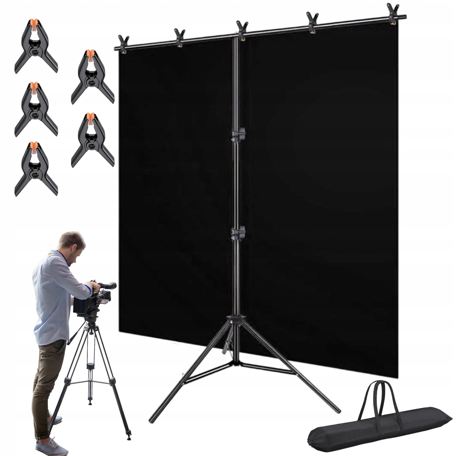 Stativ Pro Fotografické Pozadí 150X200 Látkové Pozadí Černý