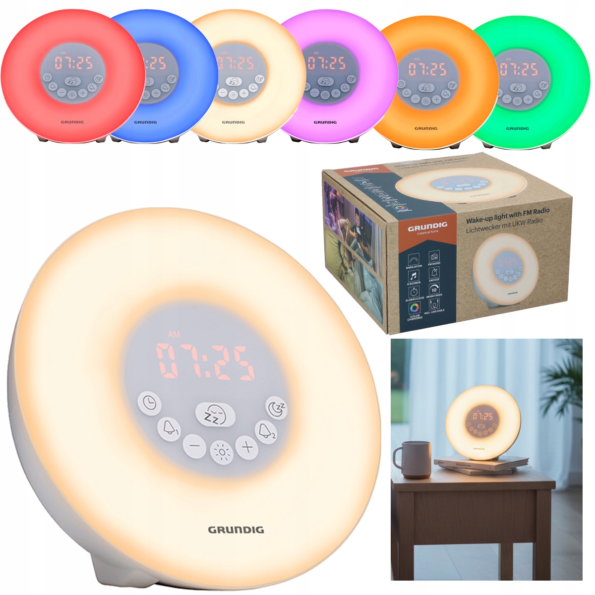 Budík Imitácia východu Wake Up rádio Fm Radiobudík Led Grundig