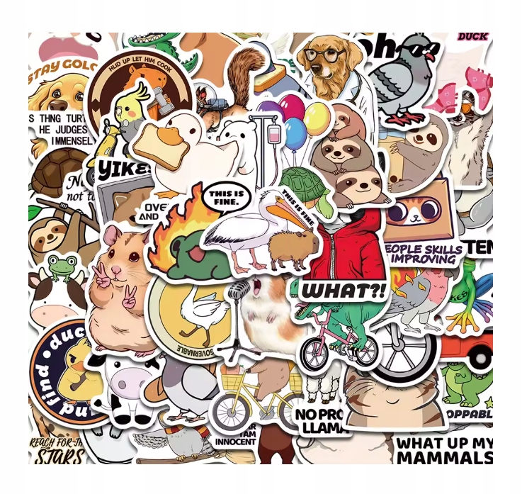Naklejki winylowe Wlepy Śmieszne Zwierzaki Memy 50 sztuk Stickerbomb