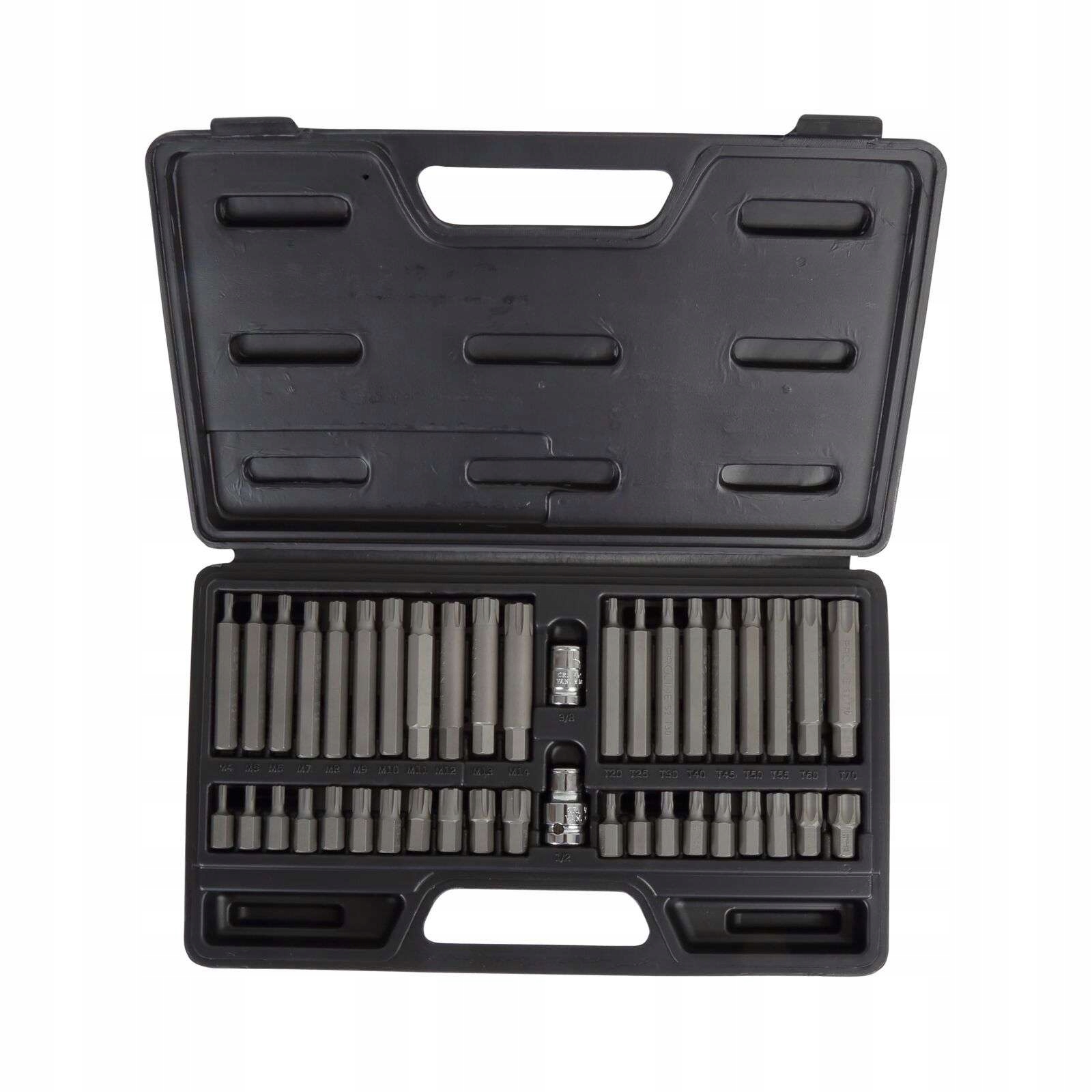 Proline Sada koncovek 3/8", 1/2" Ribe M4-M14, Torx T20-T70 L=30/75mm -42el