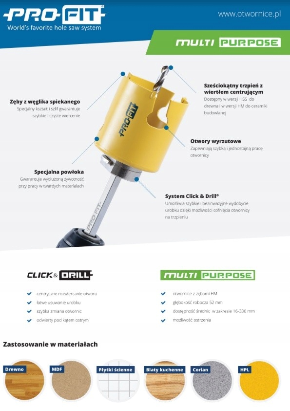 Otwornica 133 mm Multi Purpose Click&Drill Marka Pro-Fit