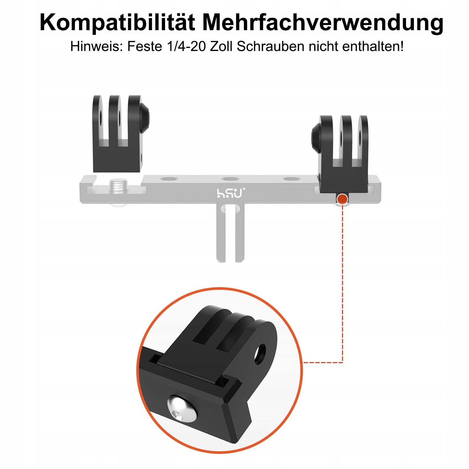 HSU Aluminiowy Uchwyt Stojak GoPro 2szt Adapter Kamera Hero 12-3 Czarny — miniatura 3