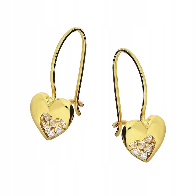 zlaté náušnice pro dítě 585 srdíčka s bílými zirkony pro svaté přijímání
