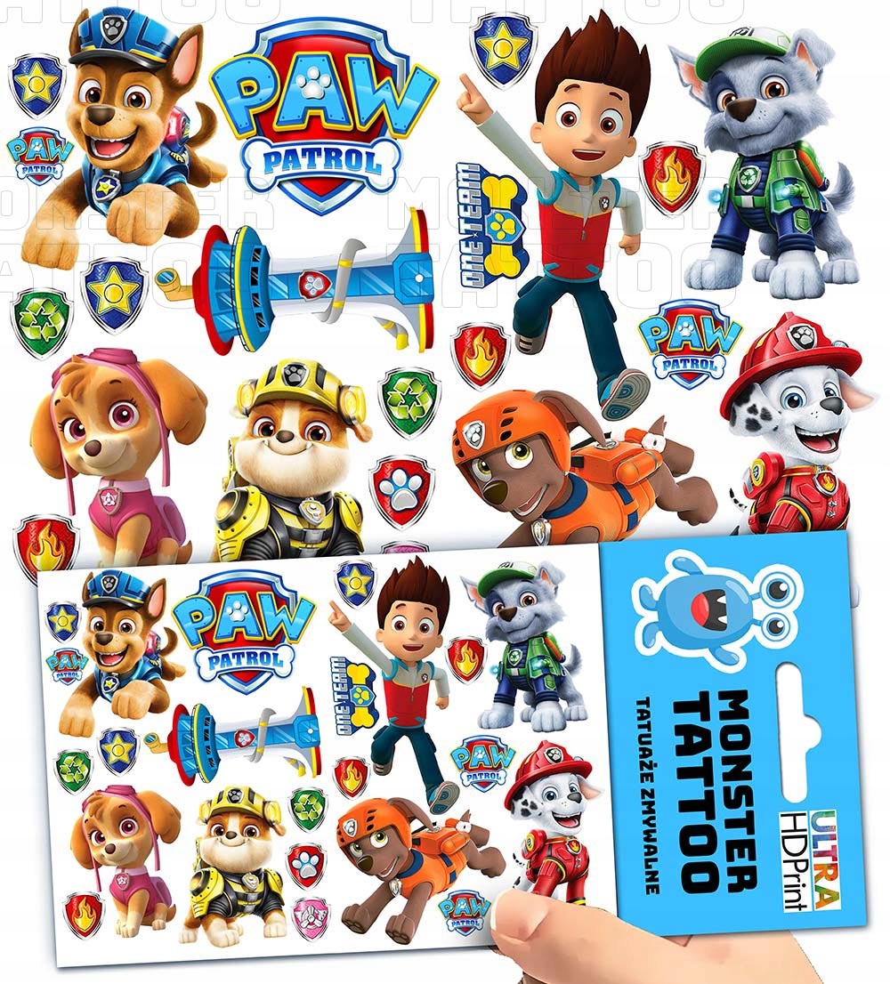TATUAŻE ZMYWALNE TYMCZASOWE DLA DZIECI PSI PATROL WZORY ORYGINALNE