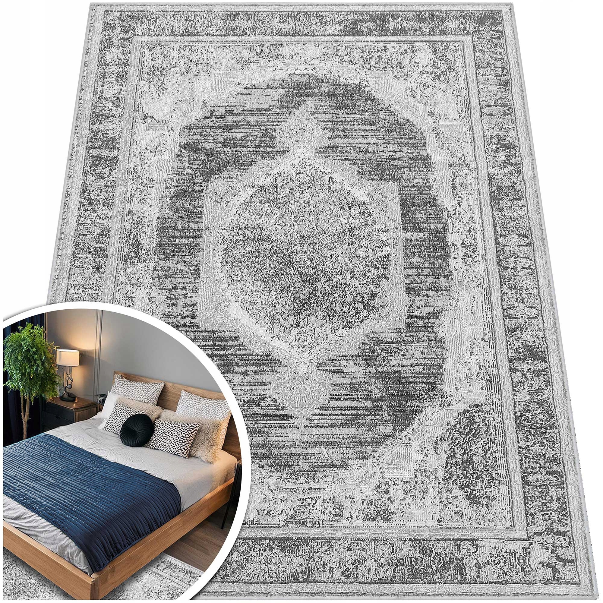 Klasický Koberec Do Obývacího Pokoje Latina Třpytivý Šedý Do Předsíně 120x180