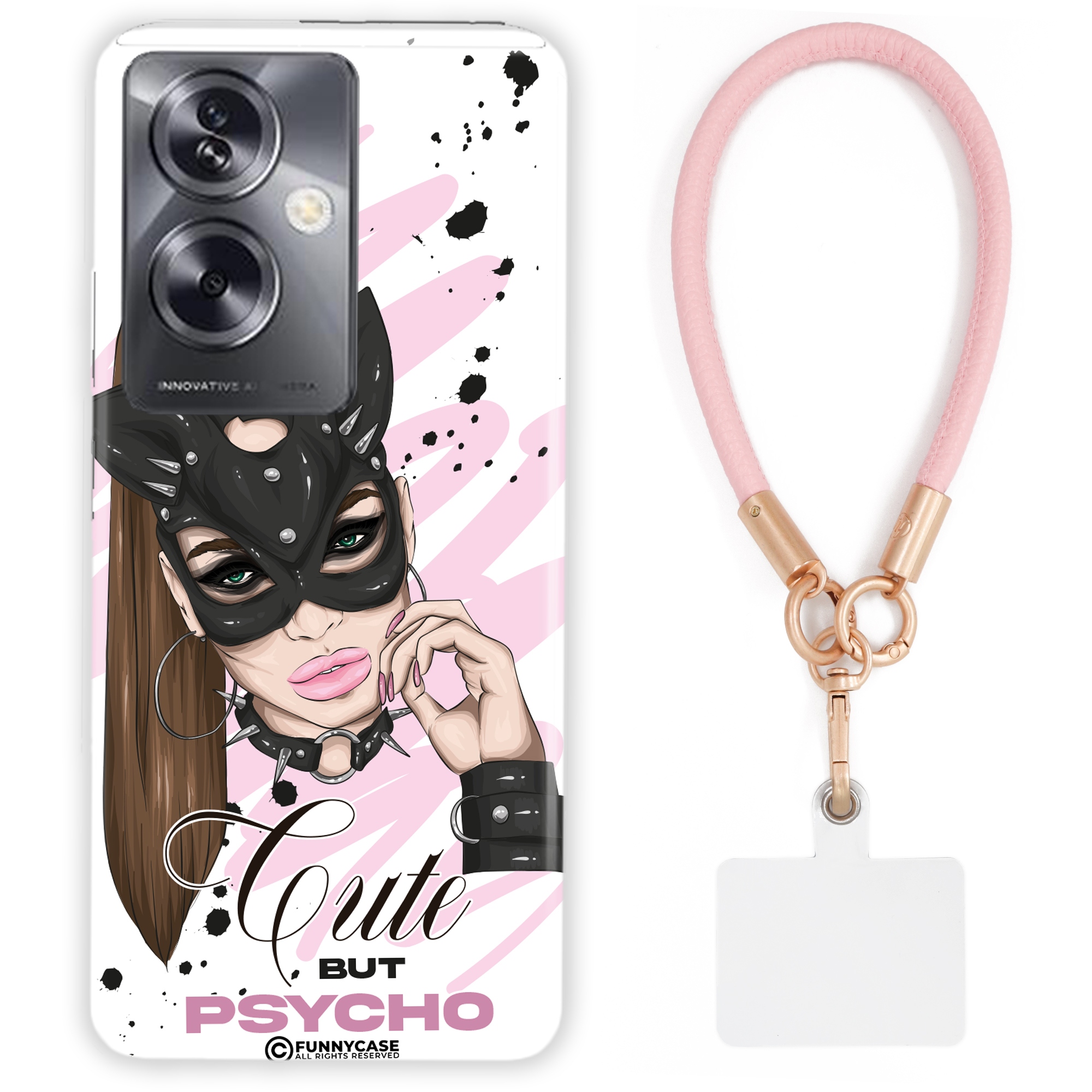 Pouzdro Pro Oppo A79 5G Dámské Bitch Queen Růžové Kožené Vodítko Vzor