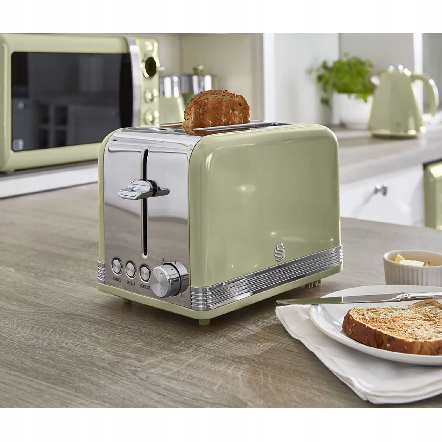 SWAN Retro Toster 2-Slotowy Vintage Zielony 815W 6 Poziomów Opiekania — miniatura 2