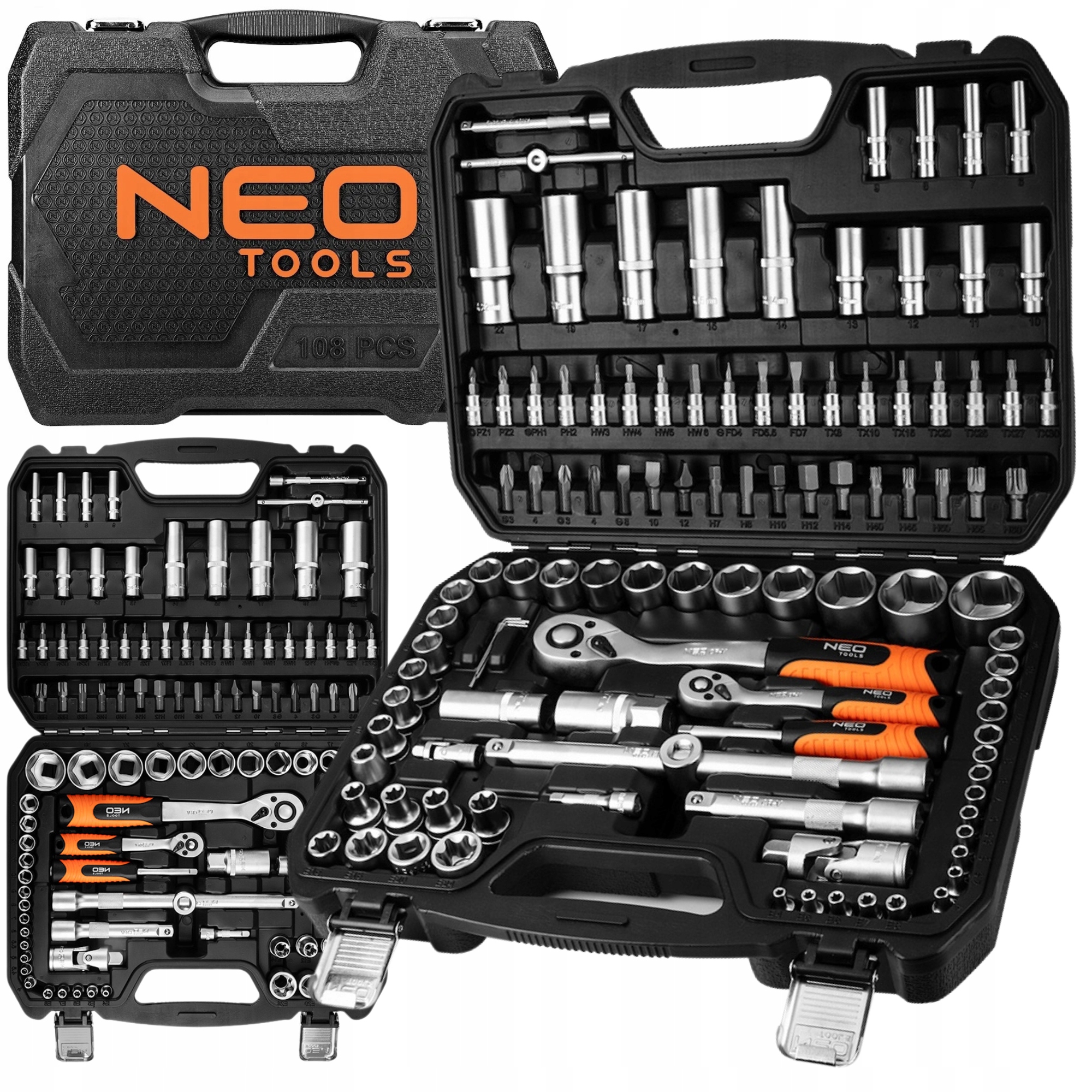 Neo Tools Zestaw Kluczy Nasadowych 108 el. 1/2" 1/4" Walizka Stal CrV