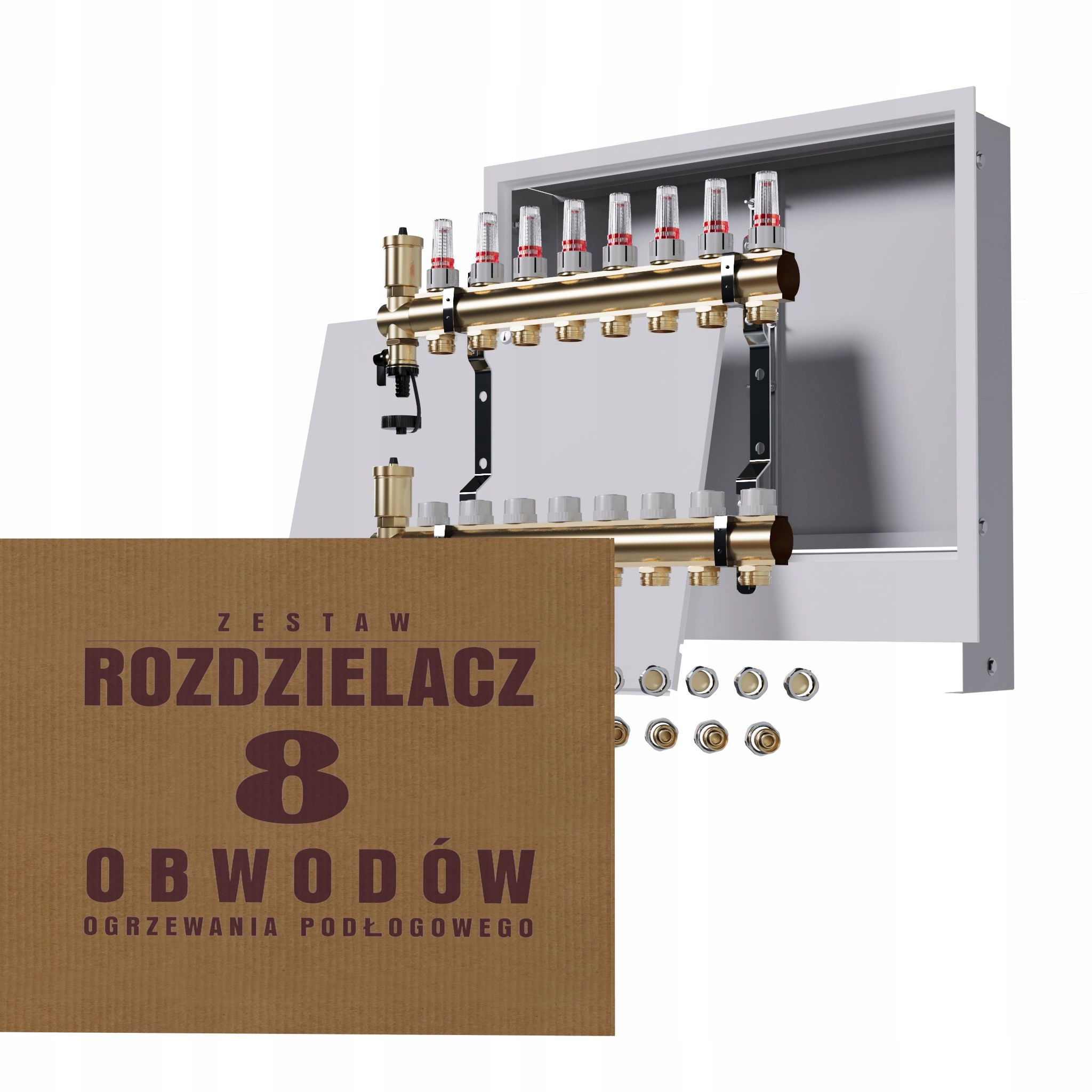 Rozdělovač pro podlahu 8 okruhů podomítková skříňka spojky Pex