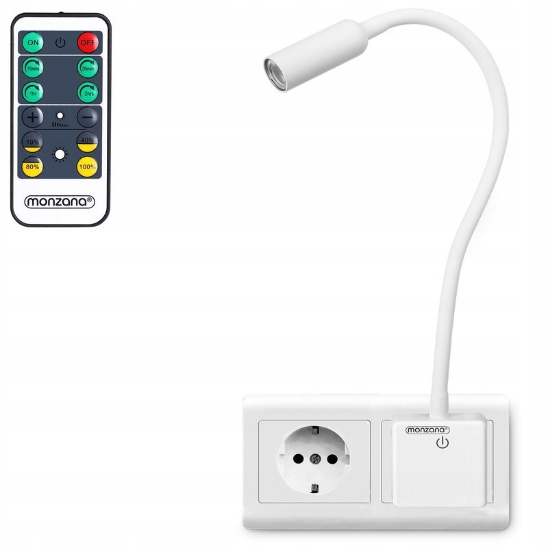 Lampa Lampka Do Gniazdka Kontaktu Z Pilotem Biała
