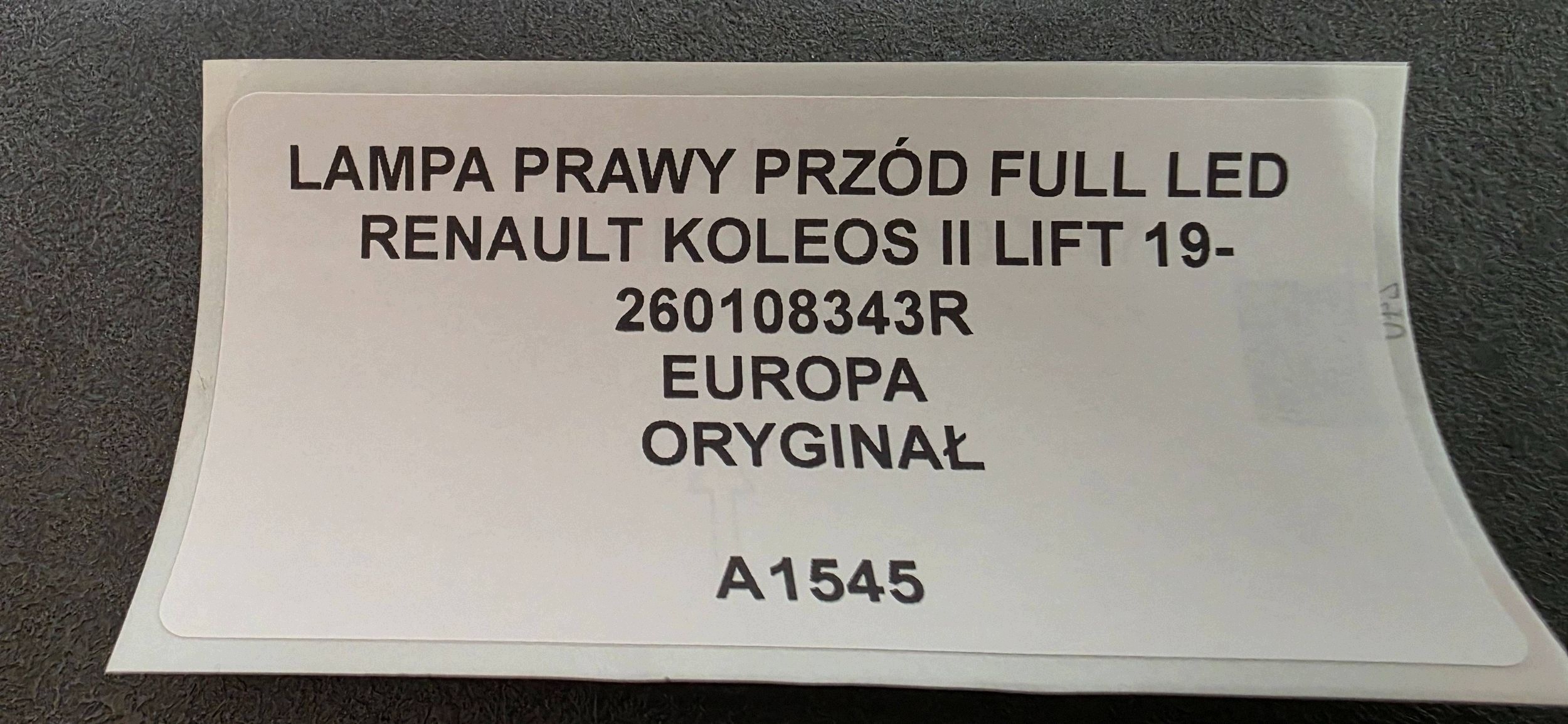 Reflektor right side Renault Koleos II 260108343R