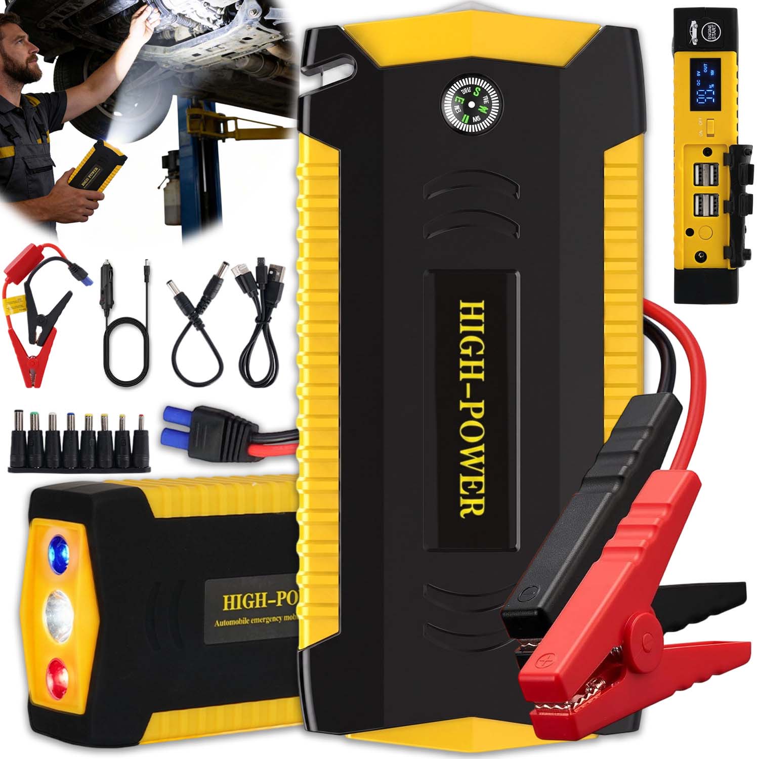 Jump Štartér Štartovanie Motora Powerbank Kompas Káble 4XUSB 6000MAH S Led