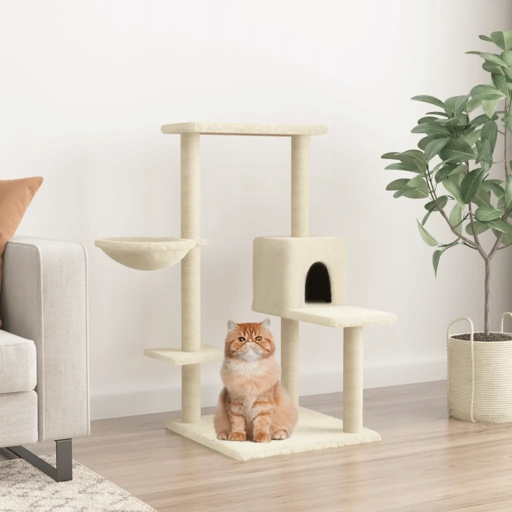 Levně Petrashop Škrabadlo pro kočky se sisalovými sloupky krémové 95 cm Krémová