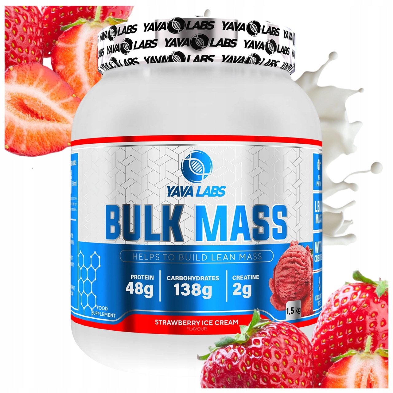 Gainer pro sportovce Bulk Mass Yava Labs Jahodový 1.5 kg