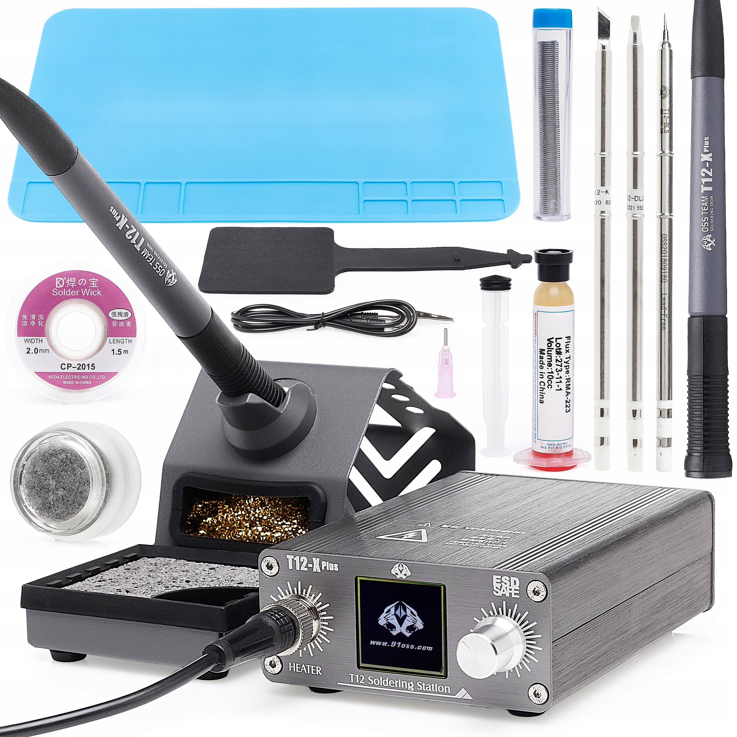 Precyzyjna Stacja Lutownicza Lutownica Oss T12-X Plus 3 Groty Akcesoria