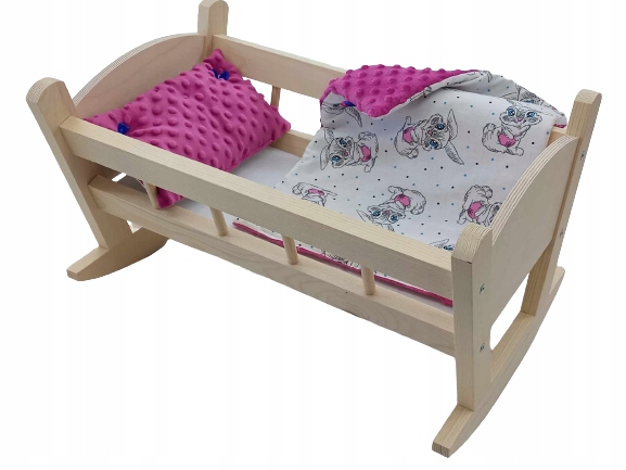 KOŁYSKA DREWNIANA DLA LALKI LALEK DUŻA POŚCIEL
