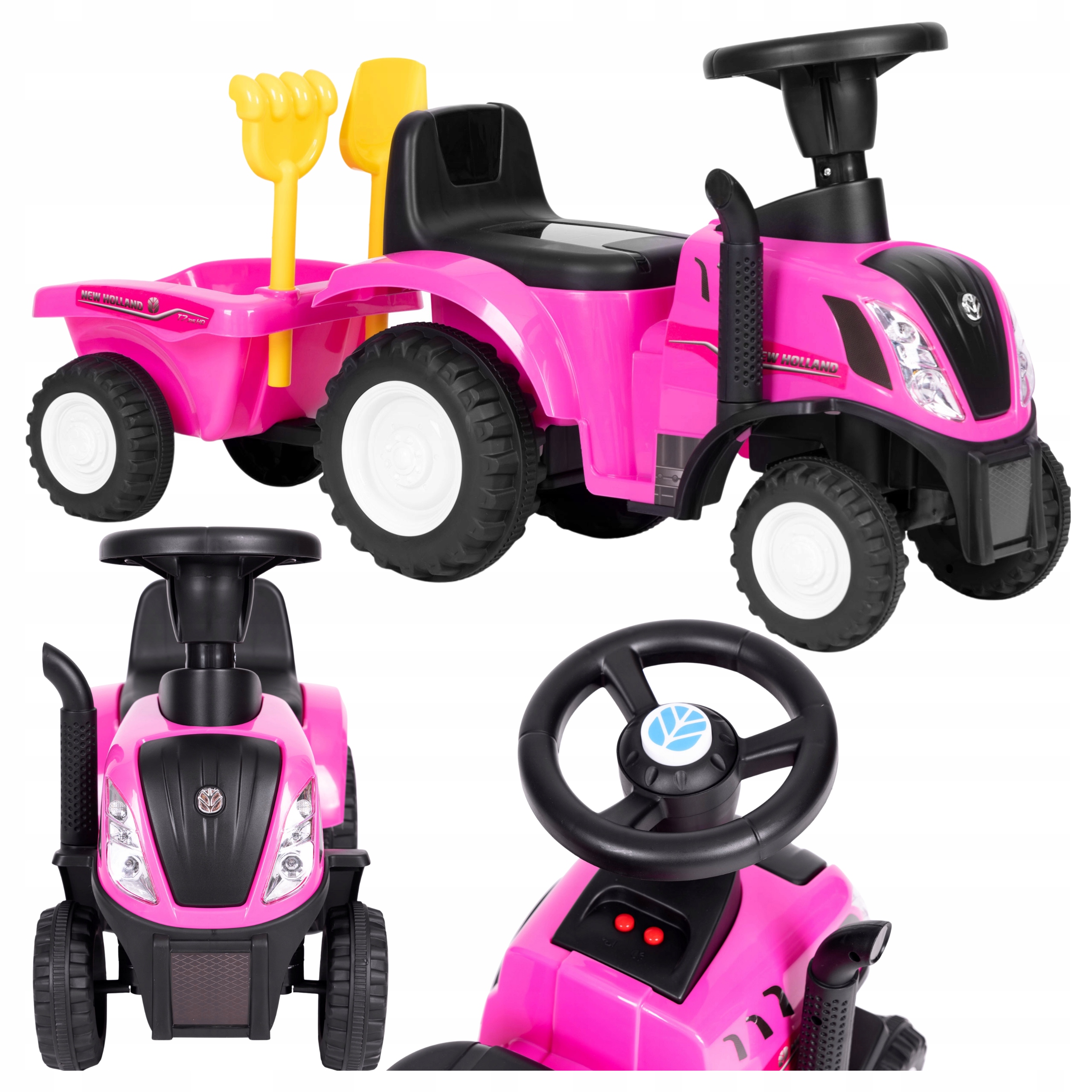 Jeździk Dla Dzieci Traktor New Holland Z Przyczepką Interaktywna Kierownica