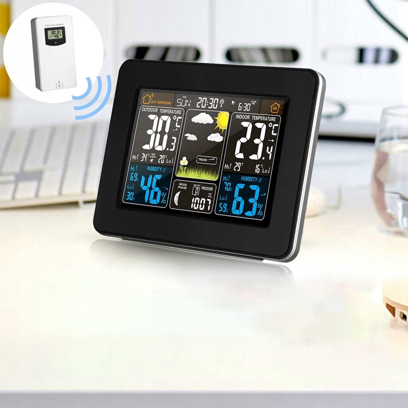 BEZPRZEWODOWA STACJA POGODY POGODOWA HIGROMETR DCF Kolor czarny