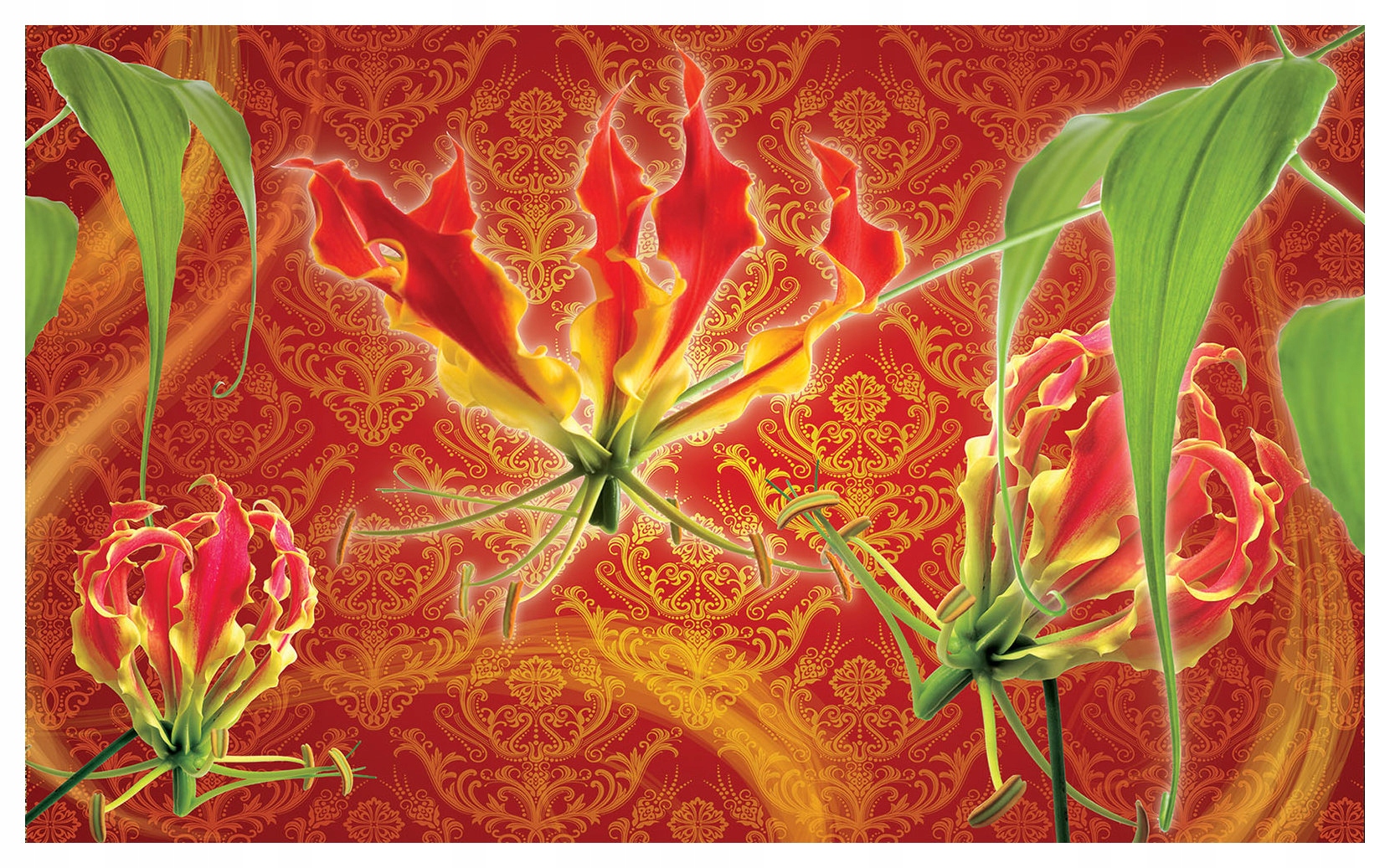 Fototapeta Červené ľalie Glorioza zlatý vinylový ornament 254x184 lepidlo