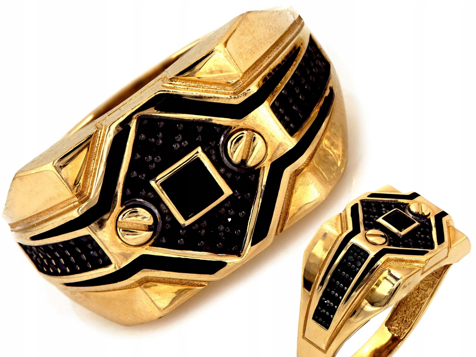 Exkluzivní zlatý prsten 585 s černými zirkony 6.58 g R24 jako dárek