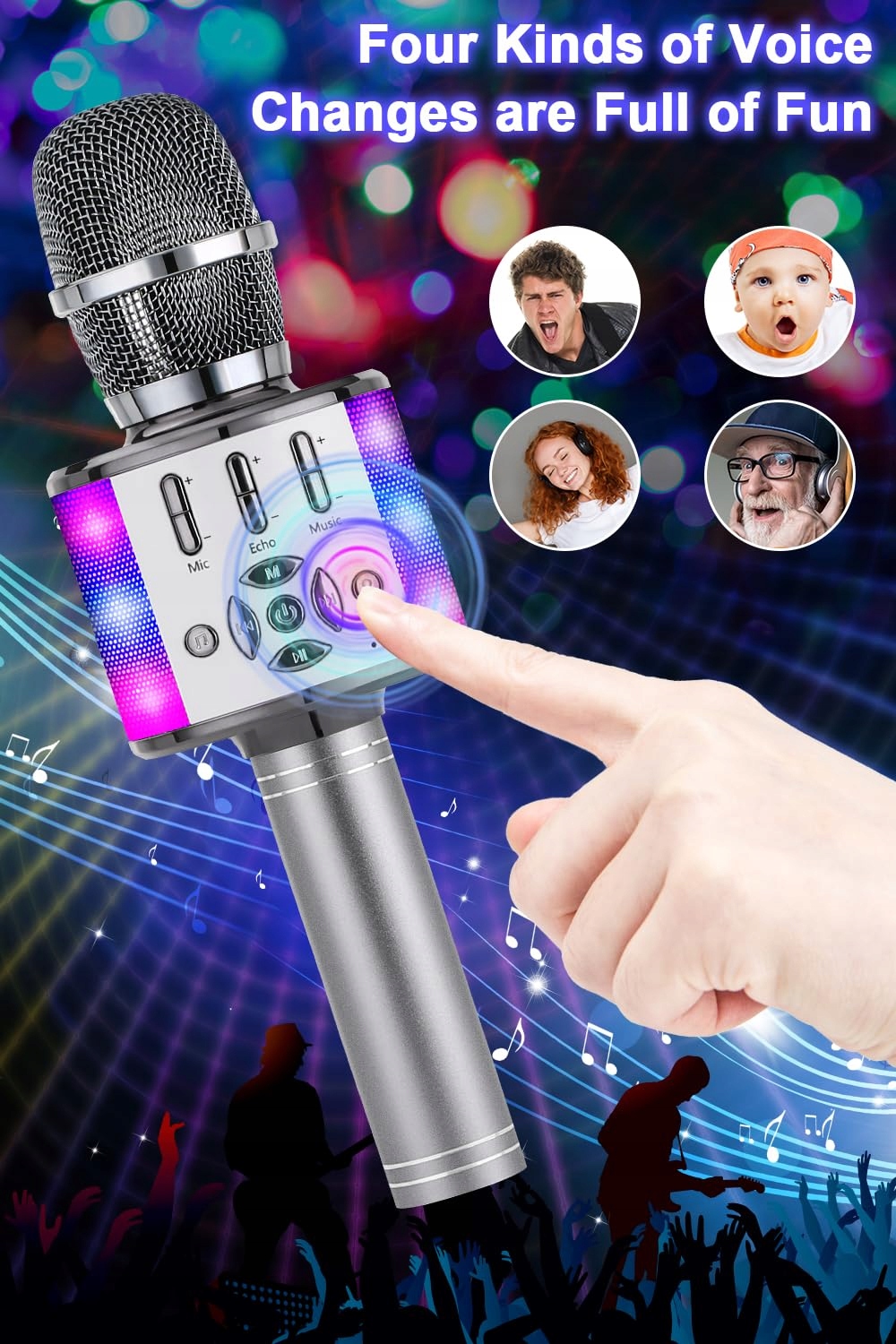 BONAOK Mikrofon Bluetooth Bezprzewodowy Dla Dzieci LED Karaoke Party Dom — miniatura 3