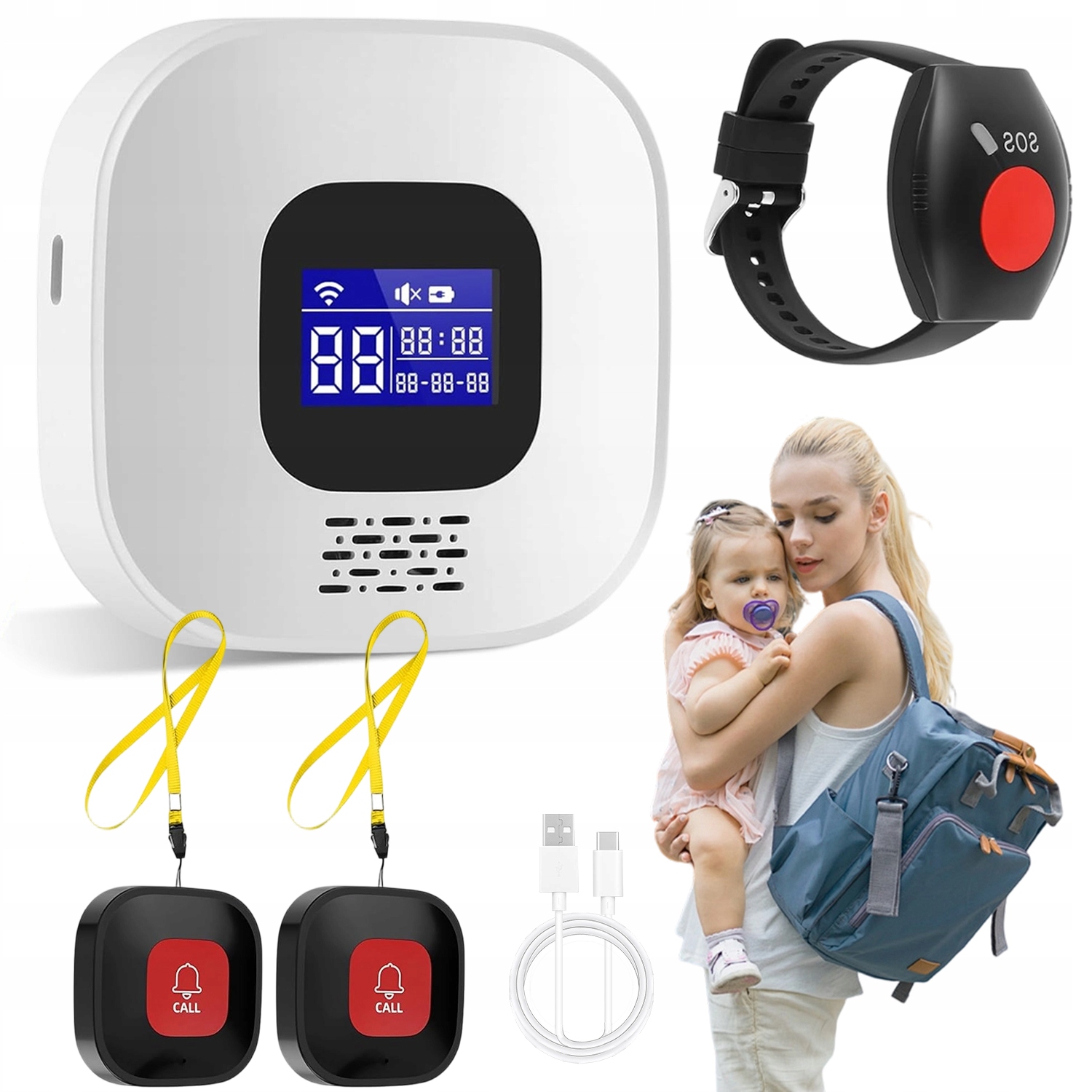 Caregiver Pager Tlačítko Alarmu LCD Systém S 2 Tlačítky Sada