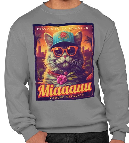 Pánská mikina na dovolenou Pracuje s mým kocourem Miaaauuuu vel. XL