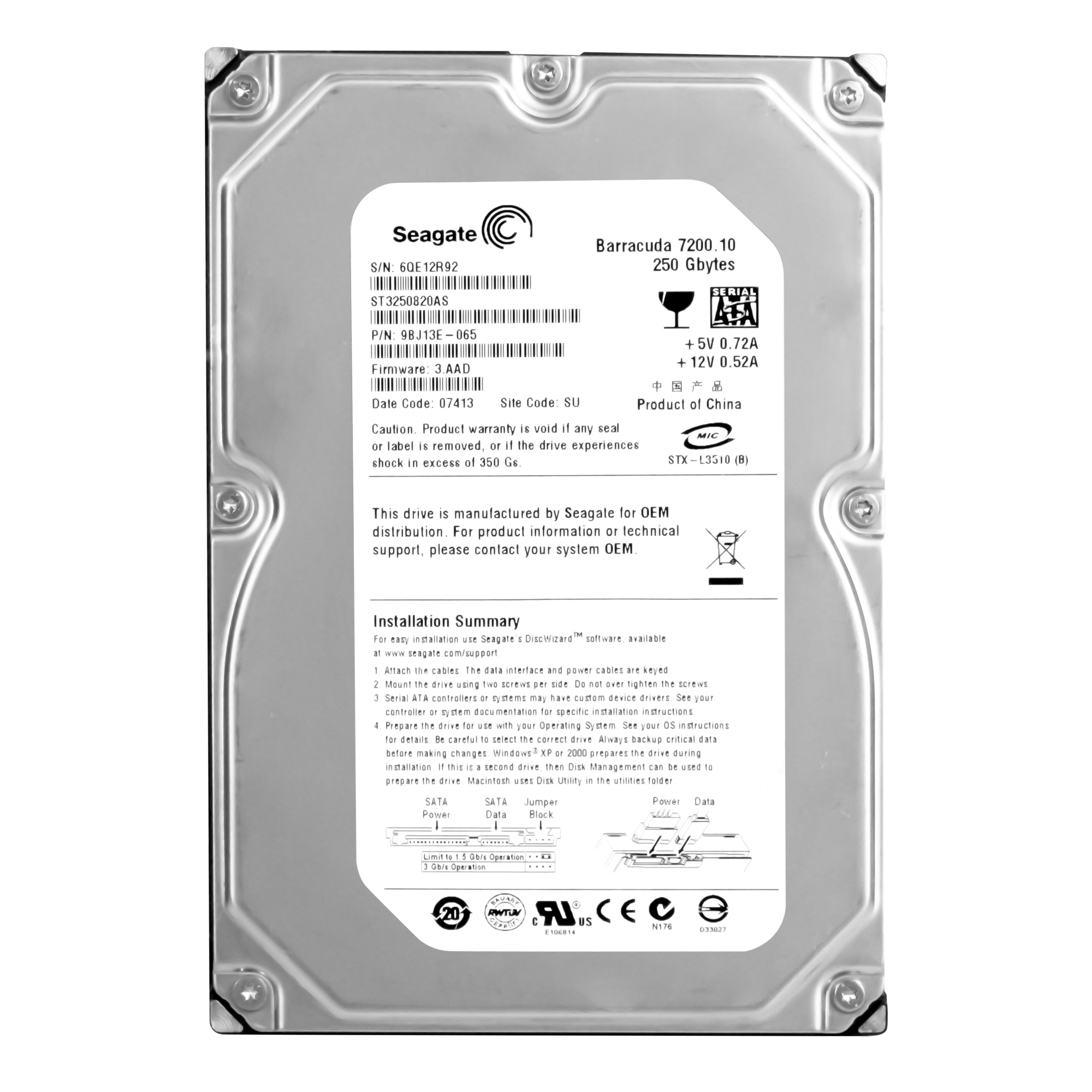 

Seagate 250GB 7.2K 8MB Sata II 3.5'' ST3250820AS