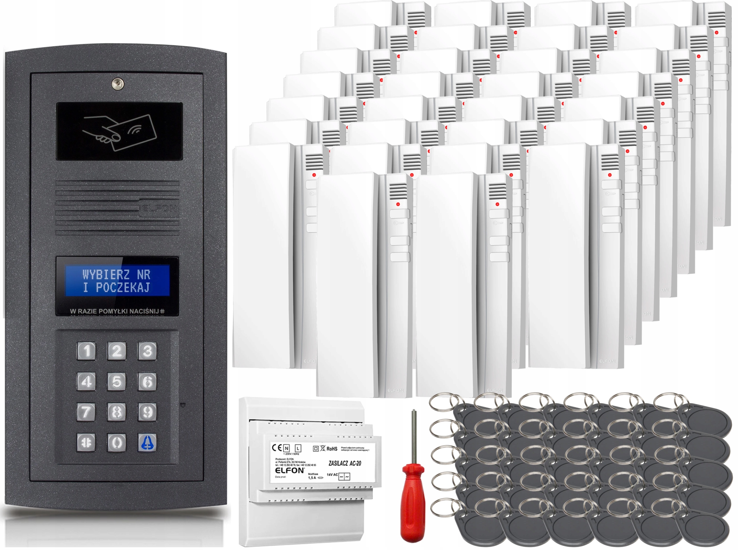 Domofónový set 30x Unifon Elfon OP-255R-G Digitálny nástenný biely prívesok na kľúče